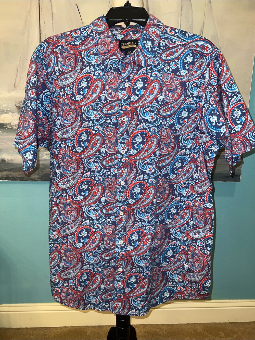 NWT Daniel Cremieux Blue & Red Paisley Short Sleeve Button-Down Shirt, XL Tall